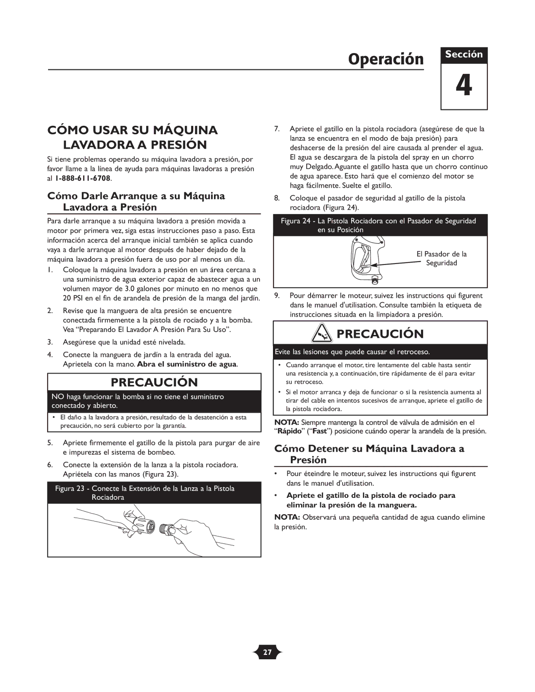 Troy-Bilt 20207 Operación, Cómo Usar SU Máquina Lavadora a Presión, Cómo Darle Arranque a su Máquina Lavadora a Presión 