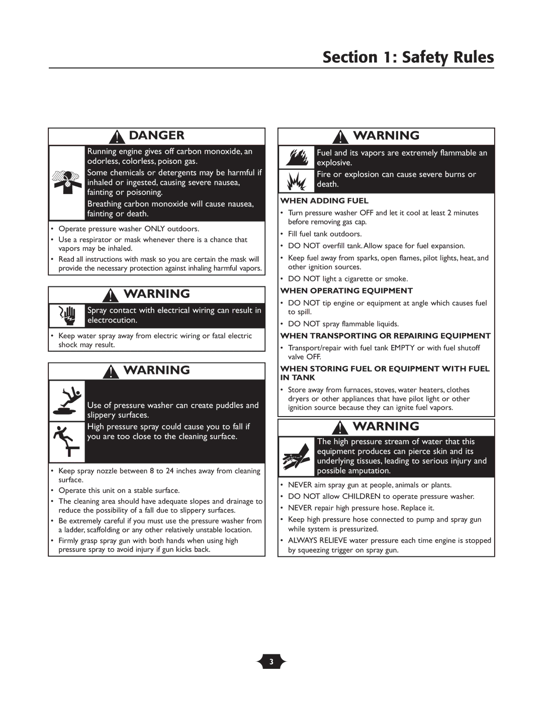 Troy-Bilt 20207 manual When Transporting or Repairing Equipment 