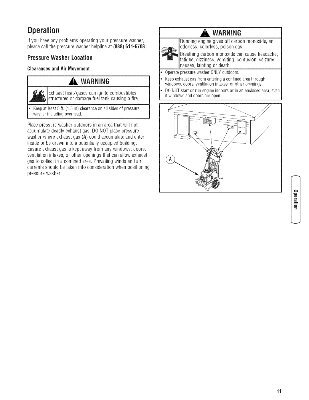 Troy-Bilt 203779GS manual Clearances and Air Movement, Odorless, colorless, poison gas, Nausea,fainting or death 