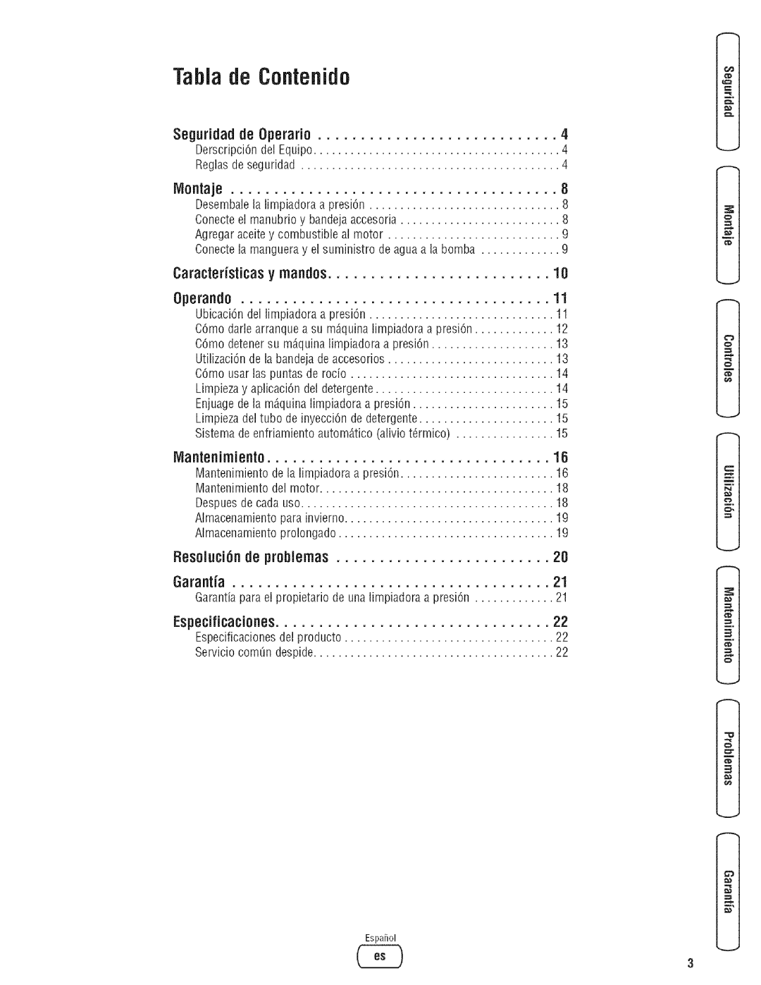 Troy-Bilt 203779GS manual Seguridad de 0perario, LVlontaje, Caracteristicas y rnandos 0perando, Mantenimiento 