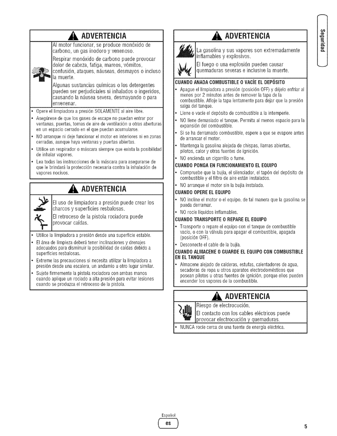 Troy-Bilt 203779GS manual Advertencia 