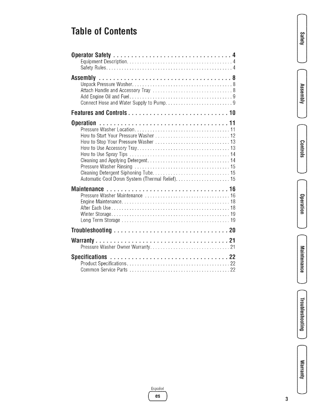 Troy-Bilt 203779GS manual Tableof Contents 