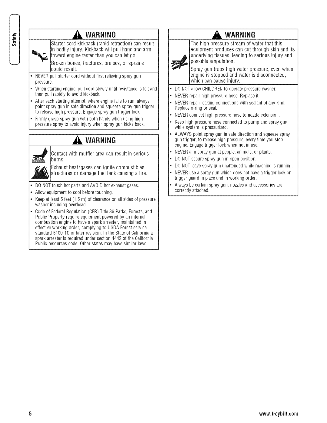 Troy-Bilt 203779GS manual Broken bones, fractures, bruises, or sprains, Burns 