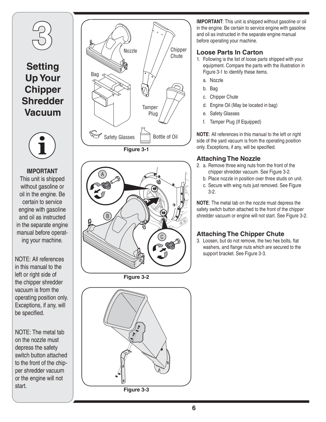 Troy-Bilt 204 warranty Setting Up Your Chipper Shredder Vacuum, Loose Parts In Carton, Attaching The Nozzle 