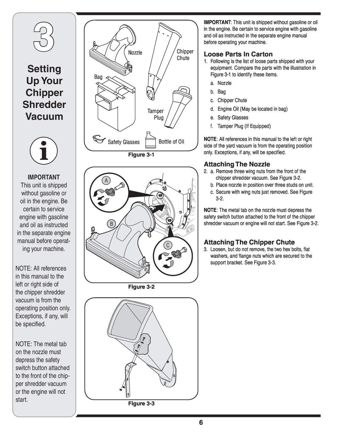 Troy-Bilt 204 warranty Setting Up Your Chipper Shredder Vacuum, Loose Parts In Carton, Attaching The Nozzle 