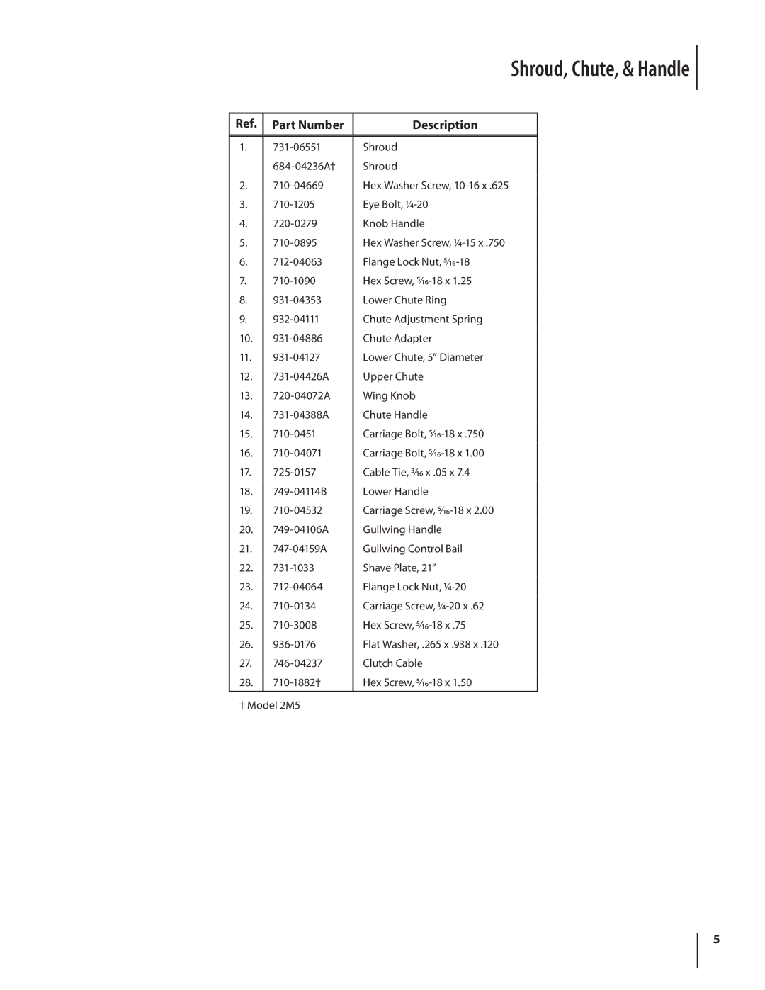 Troy-Bilt 2100 manual Ref. Part Number Description 