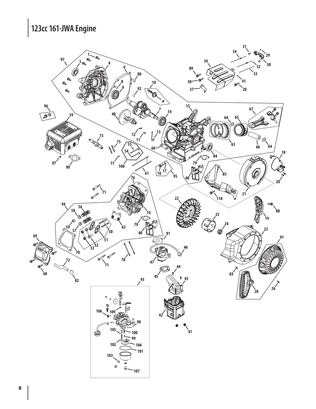 Troy-Bilt 2100 manual 123cc 161-JWA Engine 