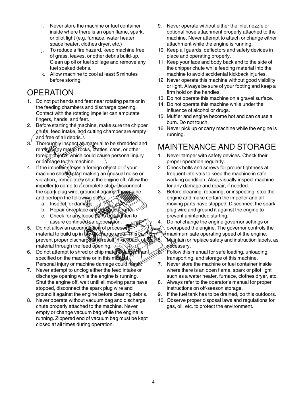 Troy-Bilt 24B-060F766 manual Operation, Maintenance and Storage 