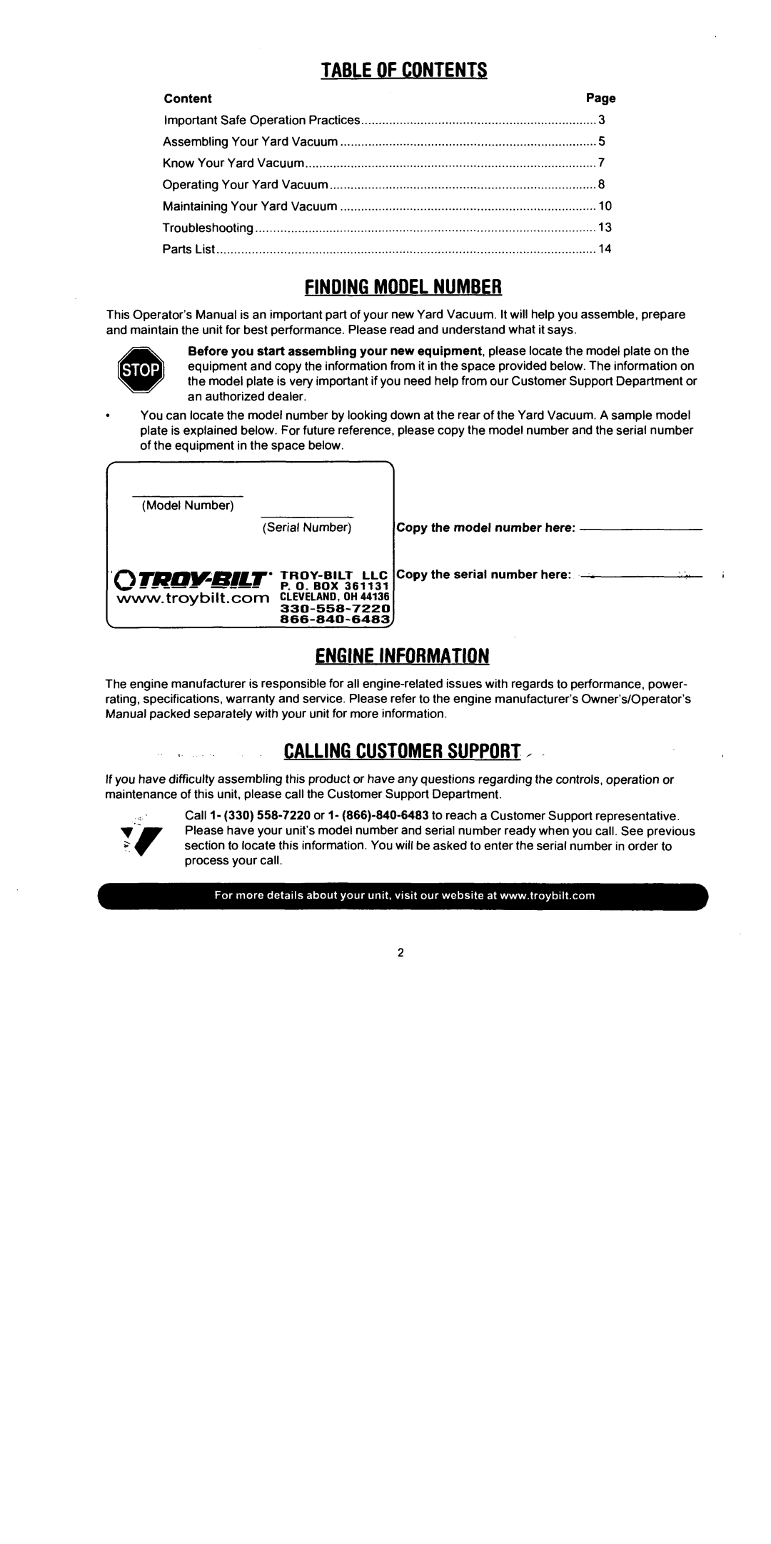 Troy-Bilt 24C-2060F063, 24B-2060F063 manual 