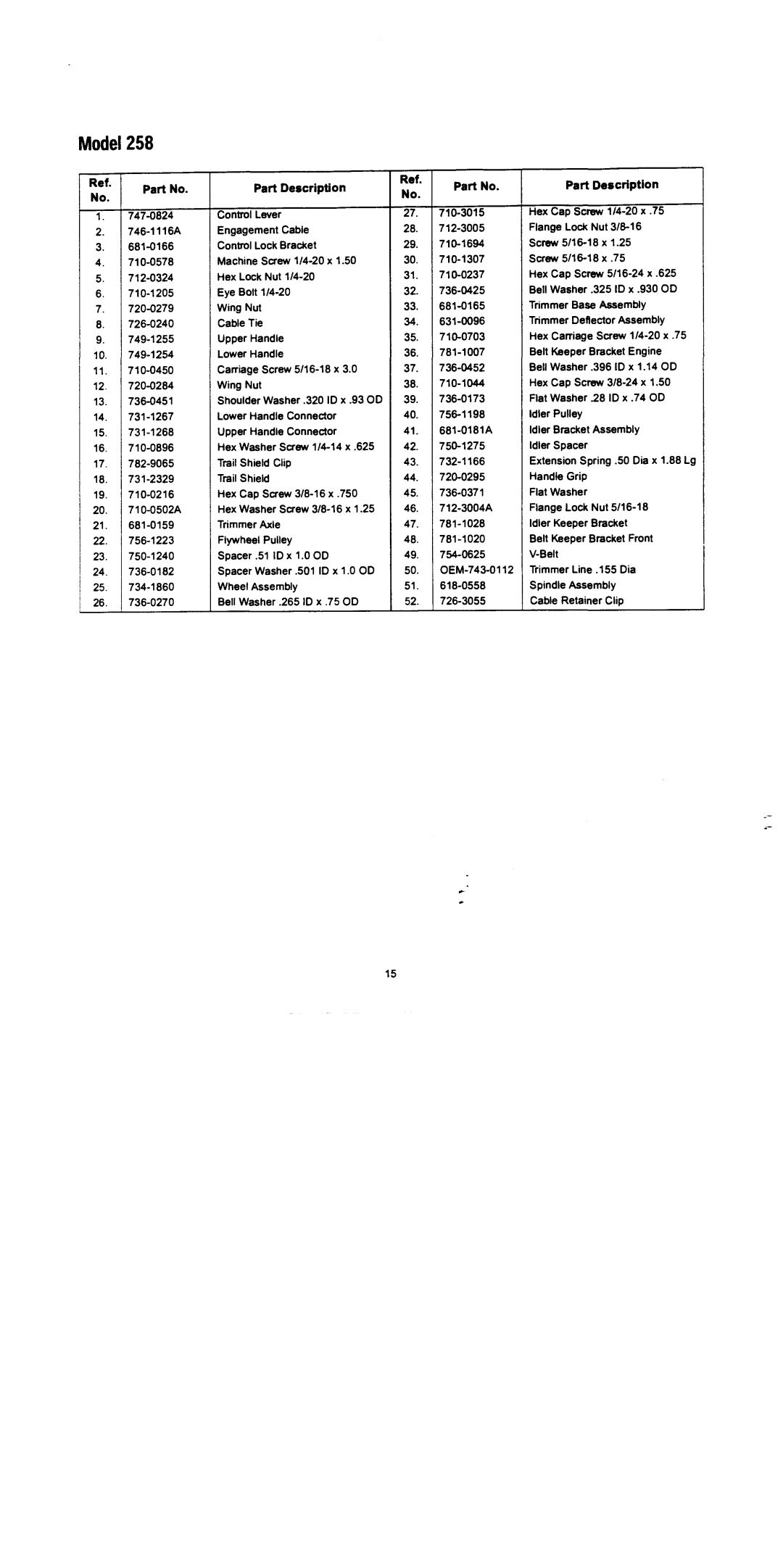 Troy-Bilt 258, 256 manual 