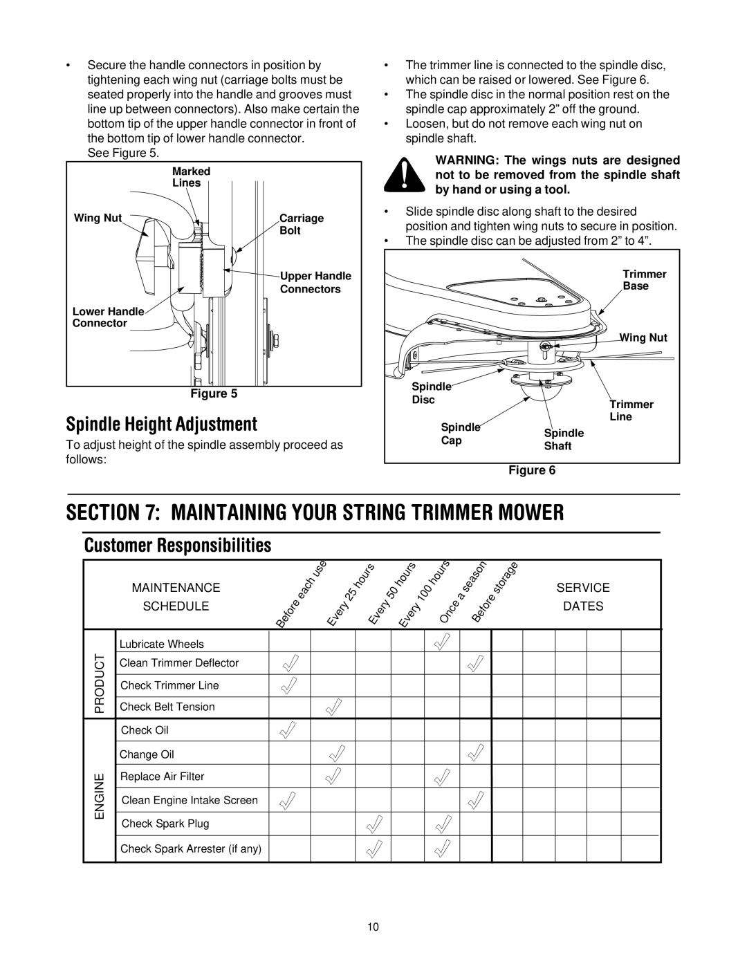 Troy-Bilt 258 manual Maintaining Your String Trimmer Mower, Spindle Height Adjustment 