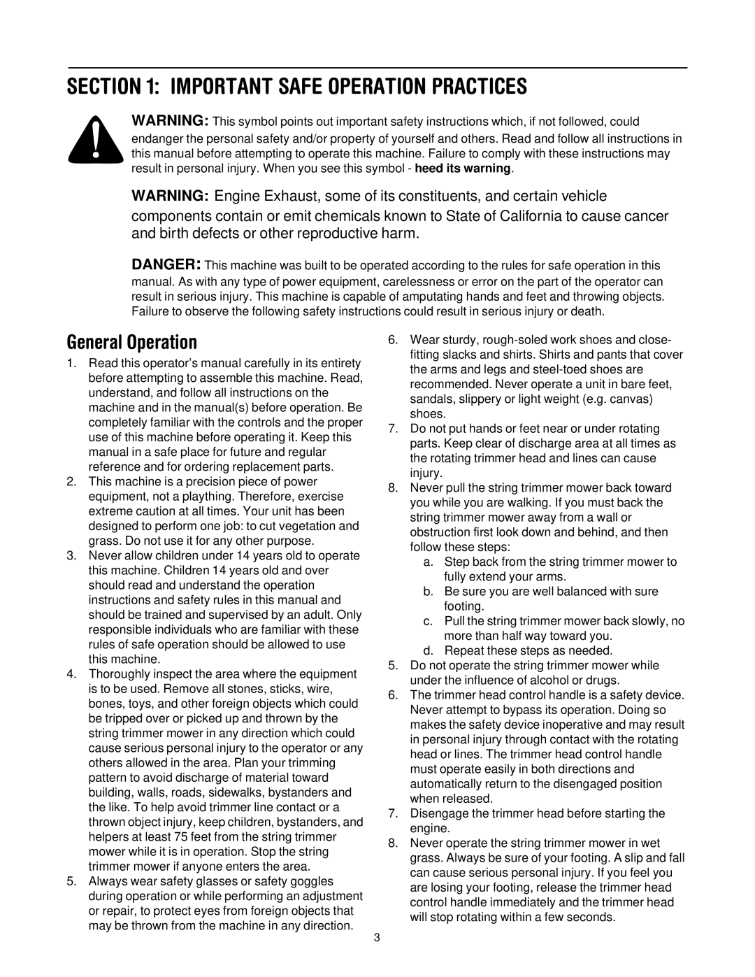 Troy-Bilt 258 manual Important Safe Operation Practices, General Operation 