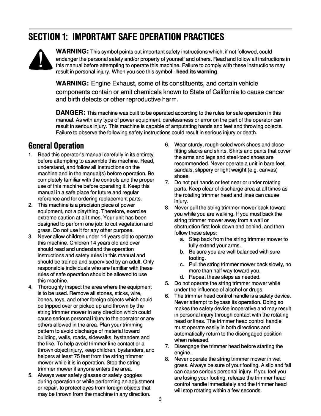 Troy-Bilt 258 manual Important Safe Operation Practices, General Operation 
