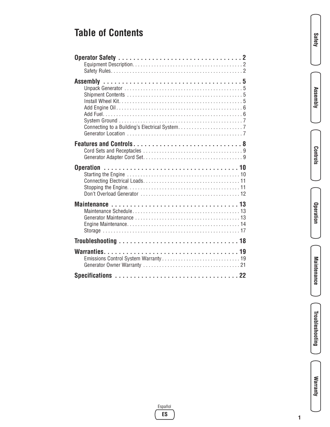 Troy-Bilt 30331 manual Table of Contents 