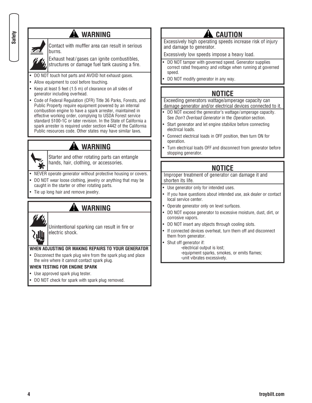 Troy-Bilt 30331 manual Contact with muffler area can result in serious burns, When Testing for Engine Spark 