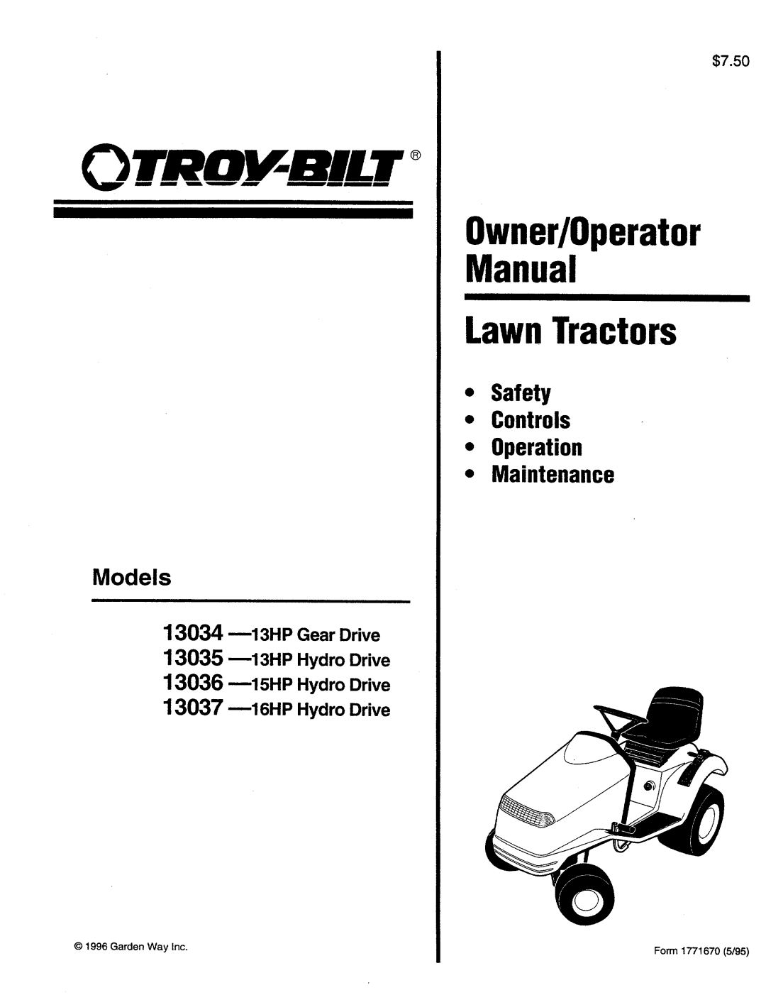 Troy-Bilt 13034, 13036, 13037, 13035 manual 