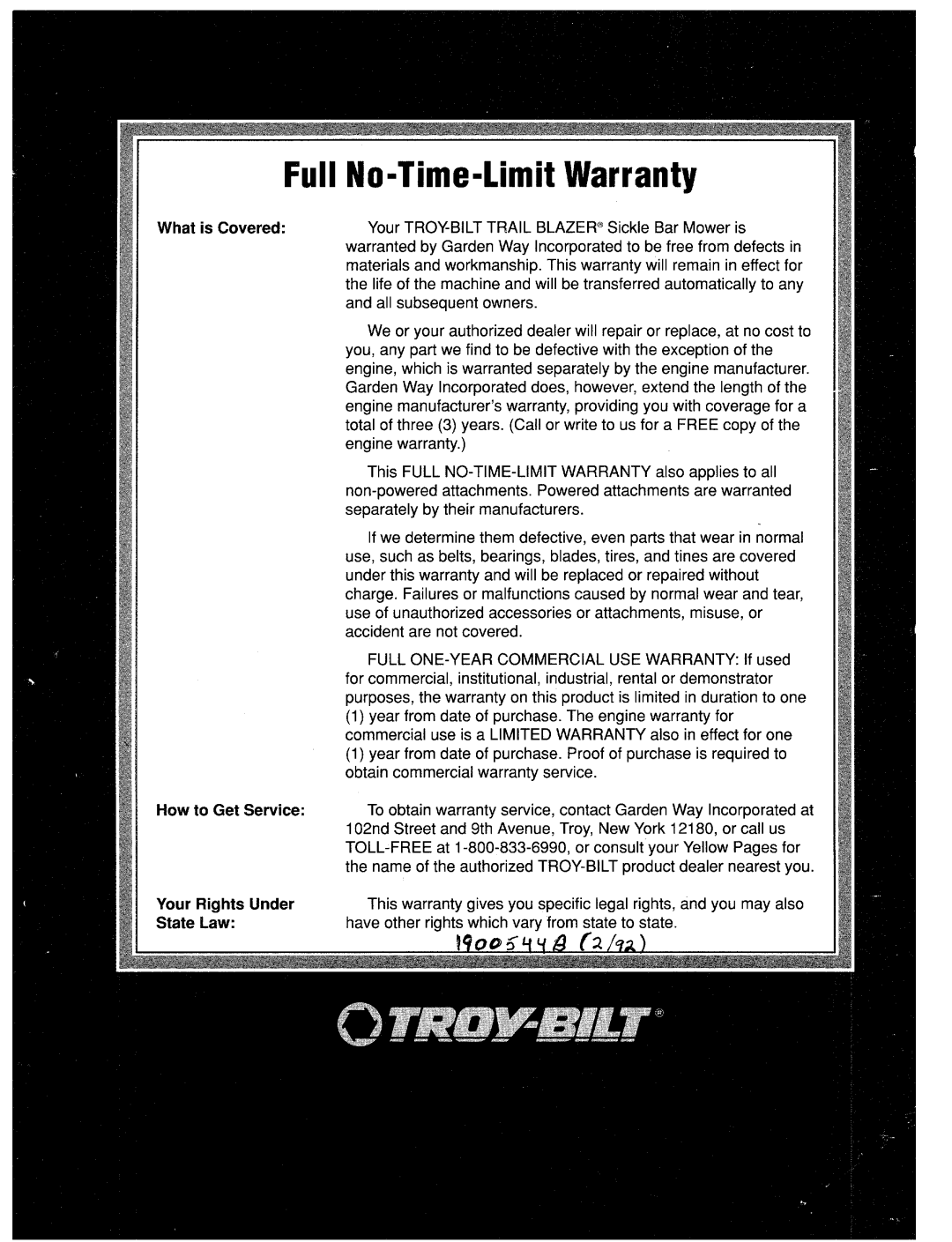 Troy-Bilt 31/2 HP manual 