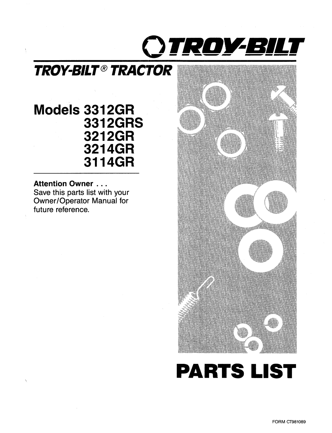 Troy-Bilt 3214GR, 3312GRS, 3212GR, 3114GR manual 