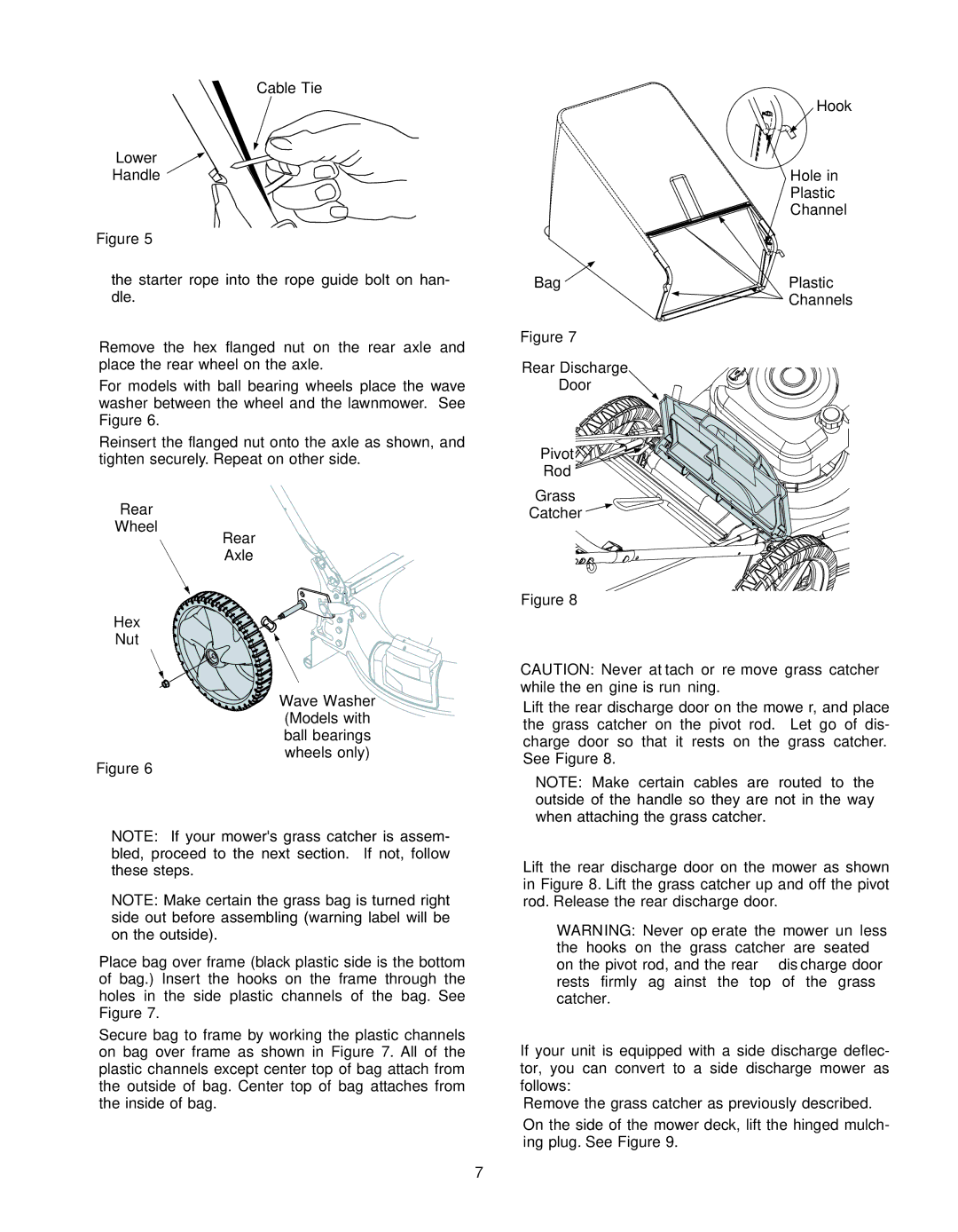 Troy-Bilt 400 Series Attaching Rear Wheels If Not Already Attached, Assembly of Grass Catcher, To Remove the Grass Catcher 