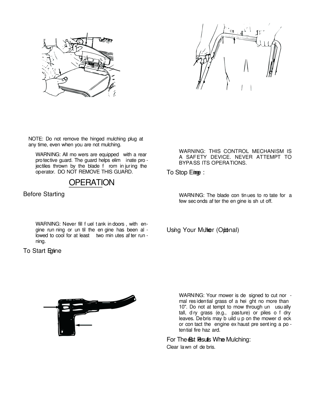 Troy-Bilt 400 Series manual Operation 