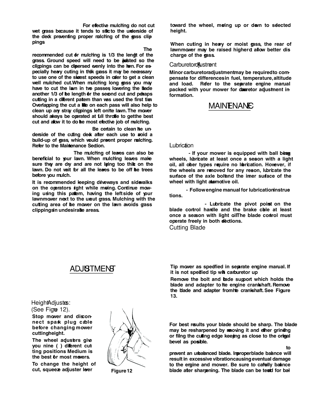 Troy-Bilt 400 Series manual Adjustments, Maintenance 