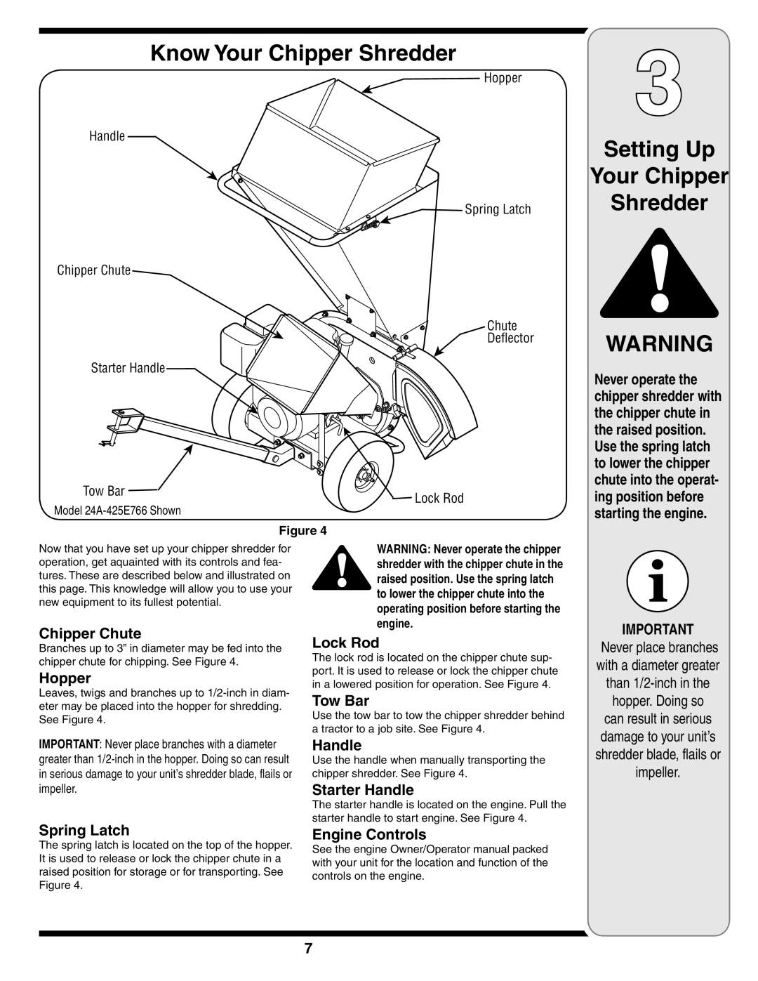 Troy-Bilt 410, 420 warranty Know Your Chipper Shredder, Setting Up Your Chipper Shredder 