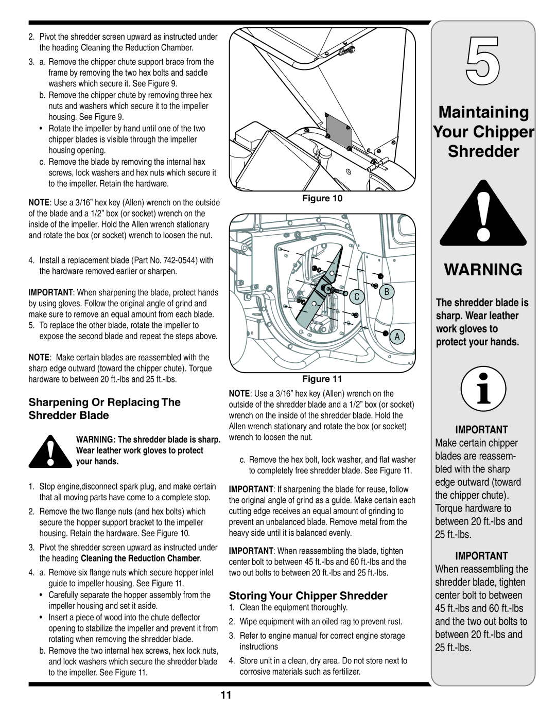 Troy-Bilt 424, 414 manual Sharpening Or Replacing The Shredder Blade, Storing Your Chipper Shredder 