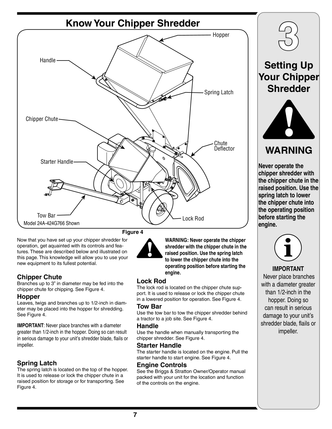 Troy-Bilt 424, 414 manual Know Your Chipper Shredder 