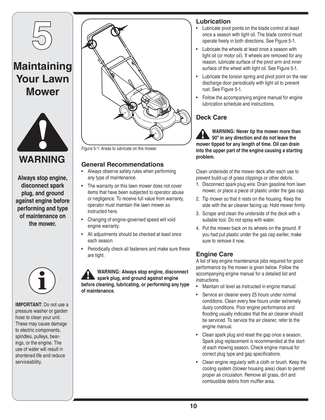 Troy-Bilt 420 warranty Maintaining Your Lawn Mower 