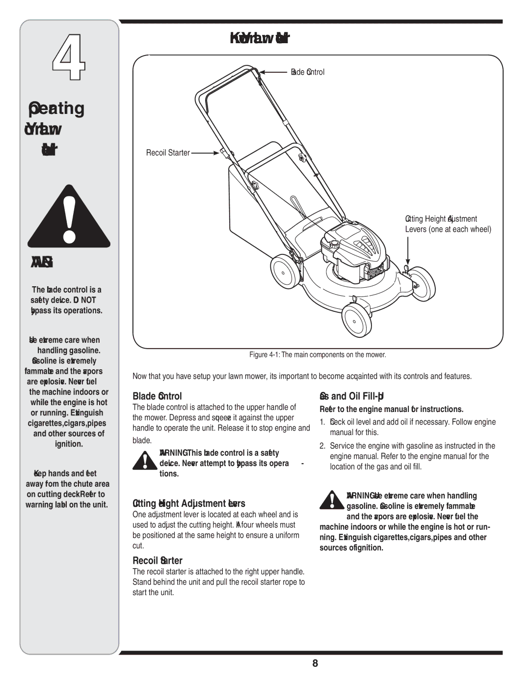 Troy-Bilt 420 warranty Operating Your Lawn Mower, Know Your Lawn Mower 