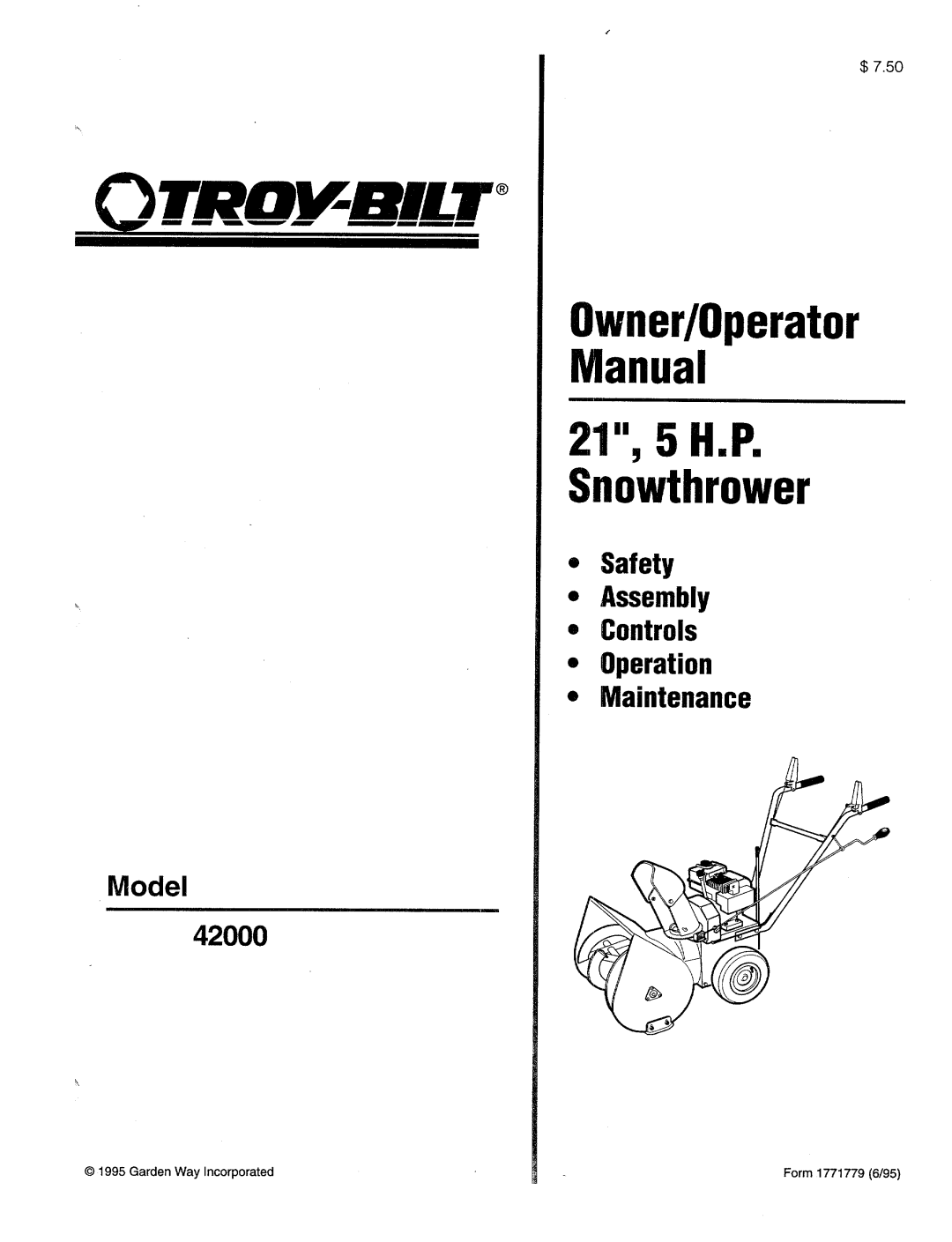 Troy-Bilt 42000 manual 