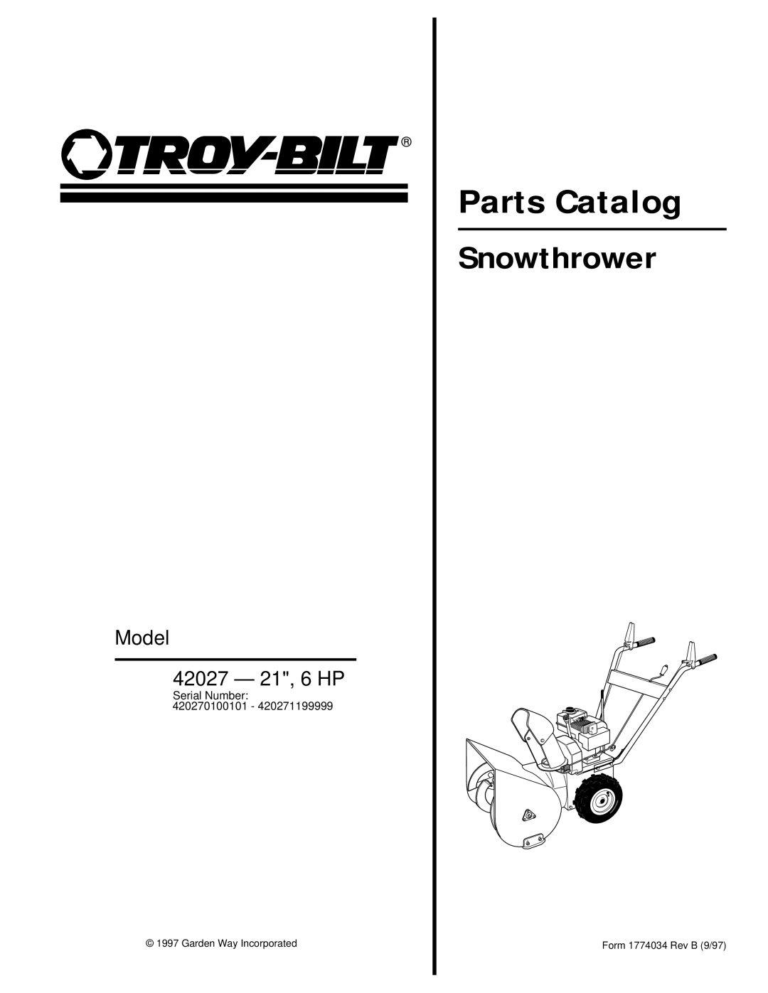 Troy-Bilt 42027 manual Parts Catalog 