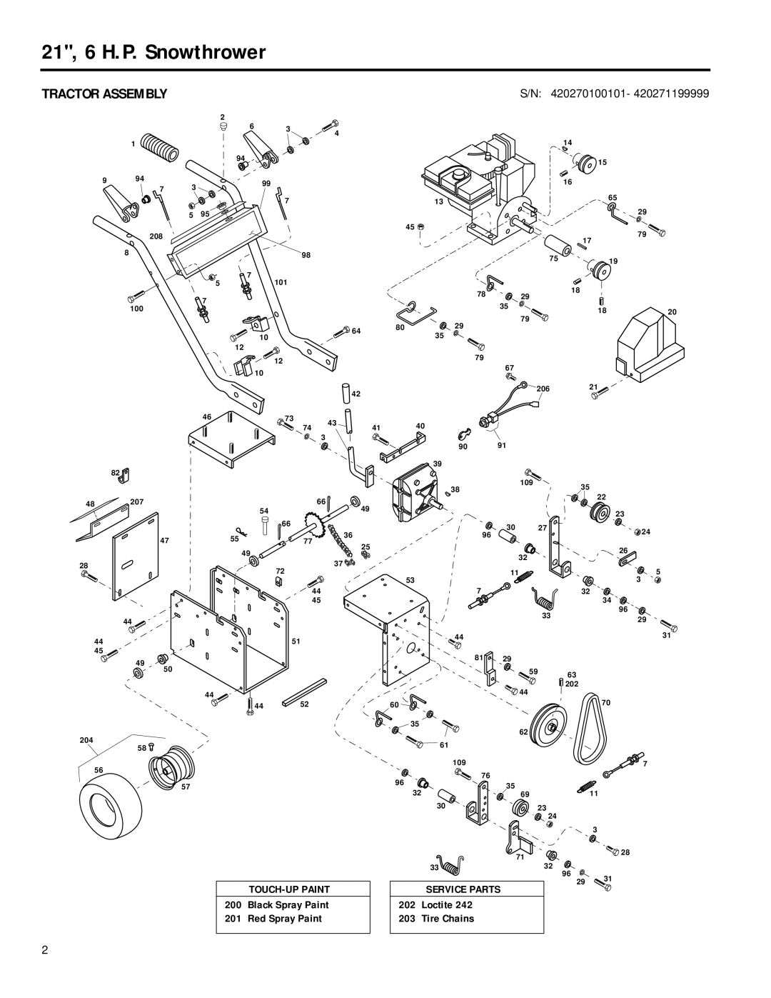 Troy-Bilt 42027 manual 21, 6 H.P. Snowthrower, Tractor Assembly 