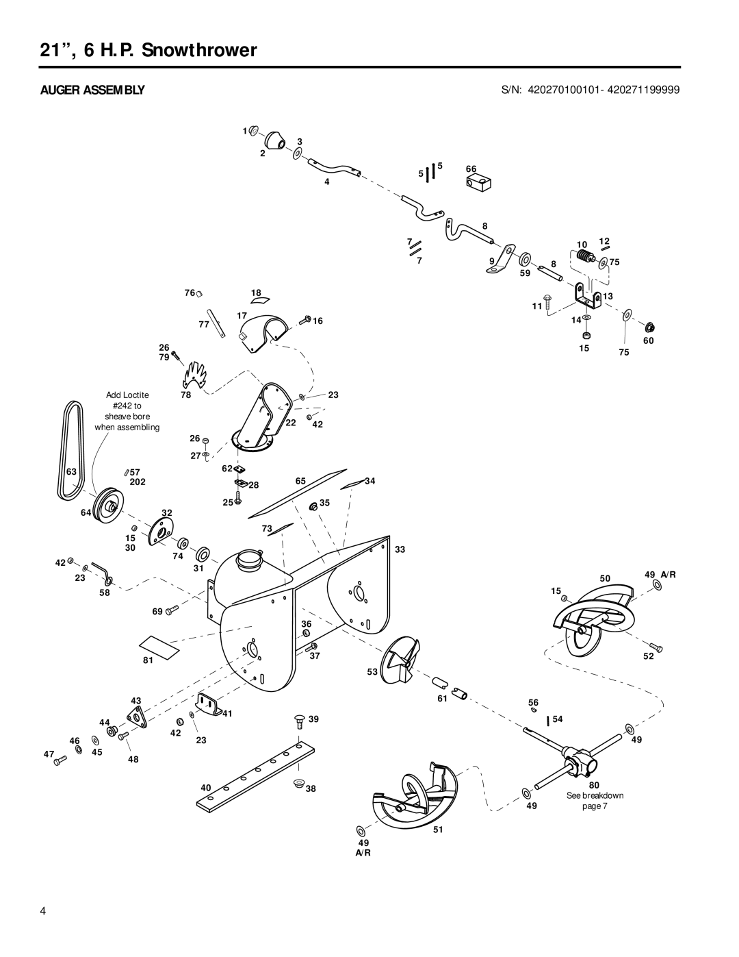 Troy-Bilt 42027 manual Auger Assembly 