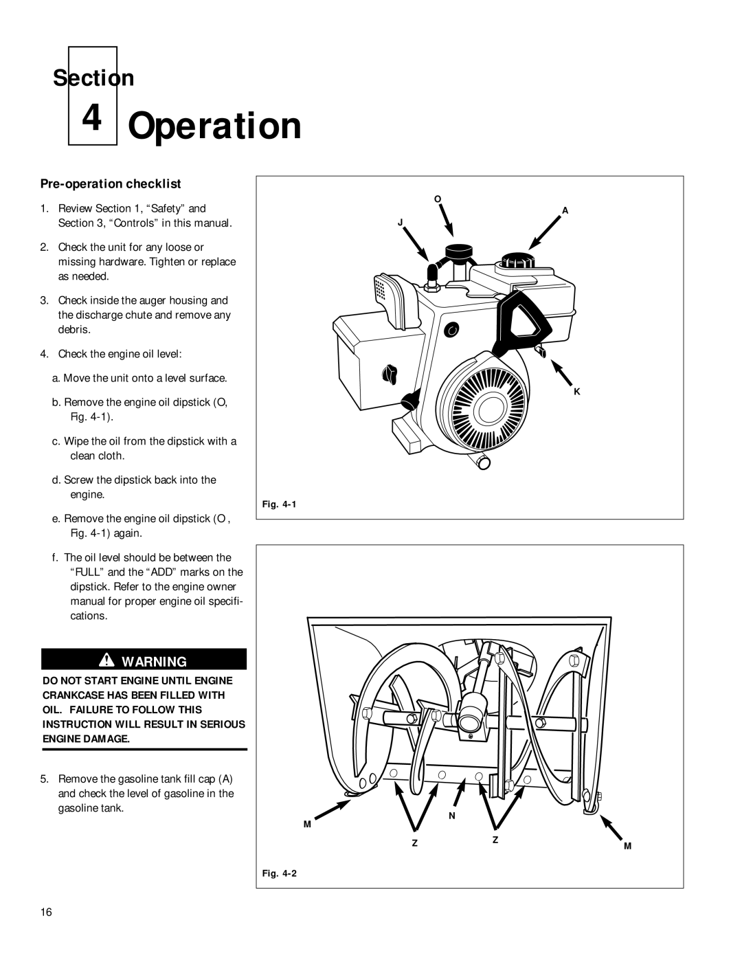 Troy-Bilt 42031, 42012, 42010, 42030 manual Operation, Pre-operation checklist 