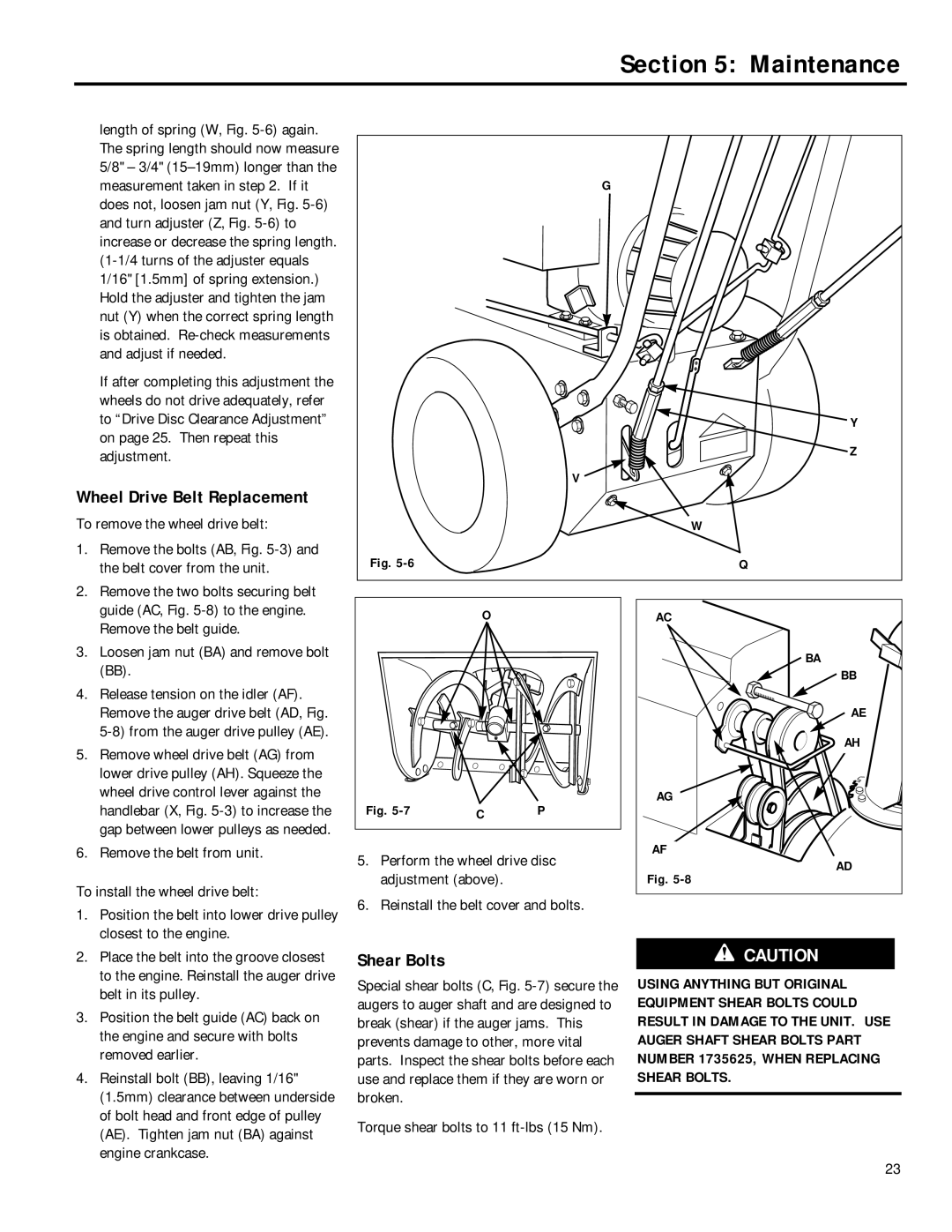 Troy-Bilt 42030, 42031, 42012, 42010 manual Wheel Drive Belt Replacement, Shear Bolts 