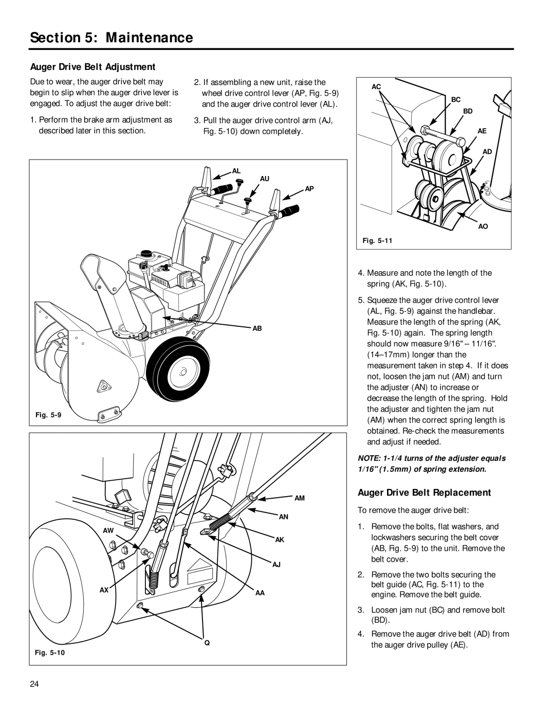 Troy-Bilt 42031, 42012, 42010, 42030 manual Auger Drive Belt Adjustment, Auger Drive Belt Replacement 