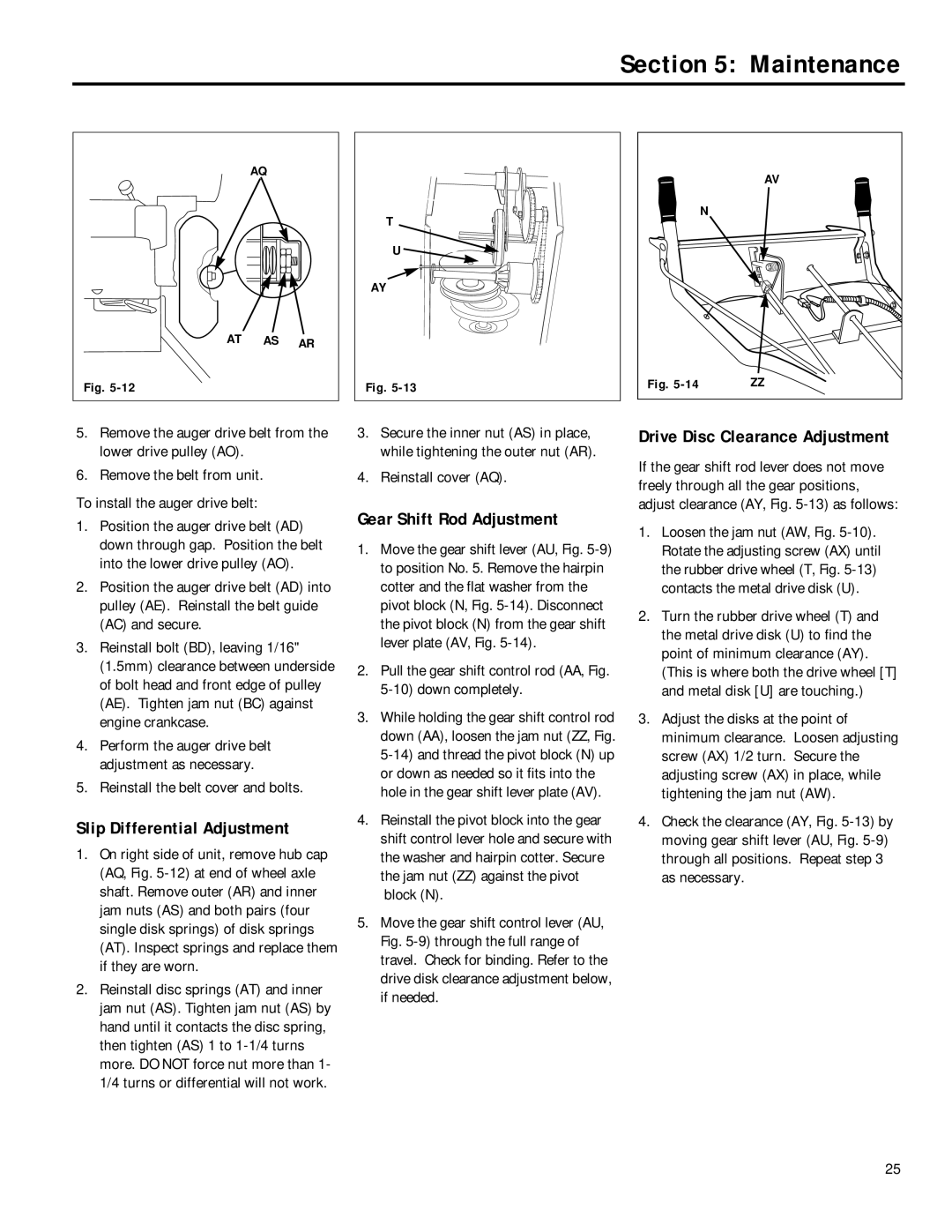 Troy-Bilt 42012, 42031, 42010 manual Slip Differential Adjustment, Gear Shift Rod Adjustment, Drive Disc Clearance Adjustment 