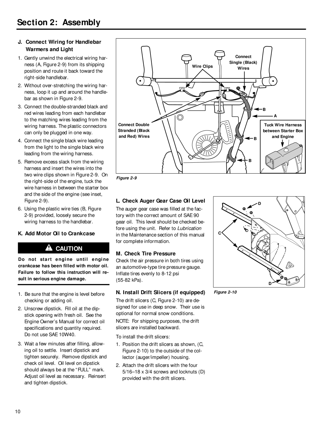 Troy-Bilt 42052, 42051 Add Motor Oil to Crankcase, Check Tire Pressure, Connect Wiring for Handlebar Warmers and Light 