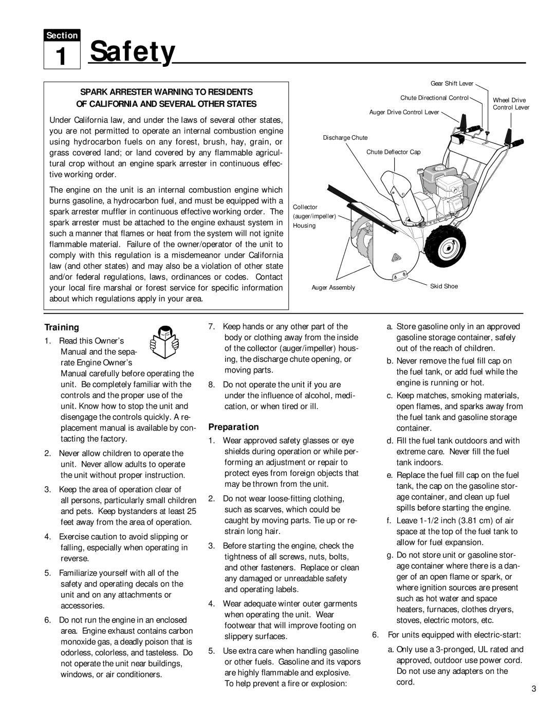 Troy-Bilt 42051 Safety, Training, Preparation, Keep the area of operation clear, To help prevent a fire or explosion 