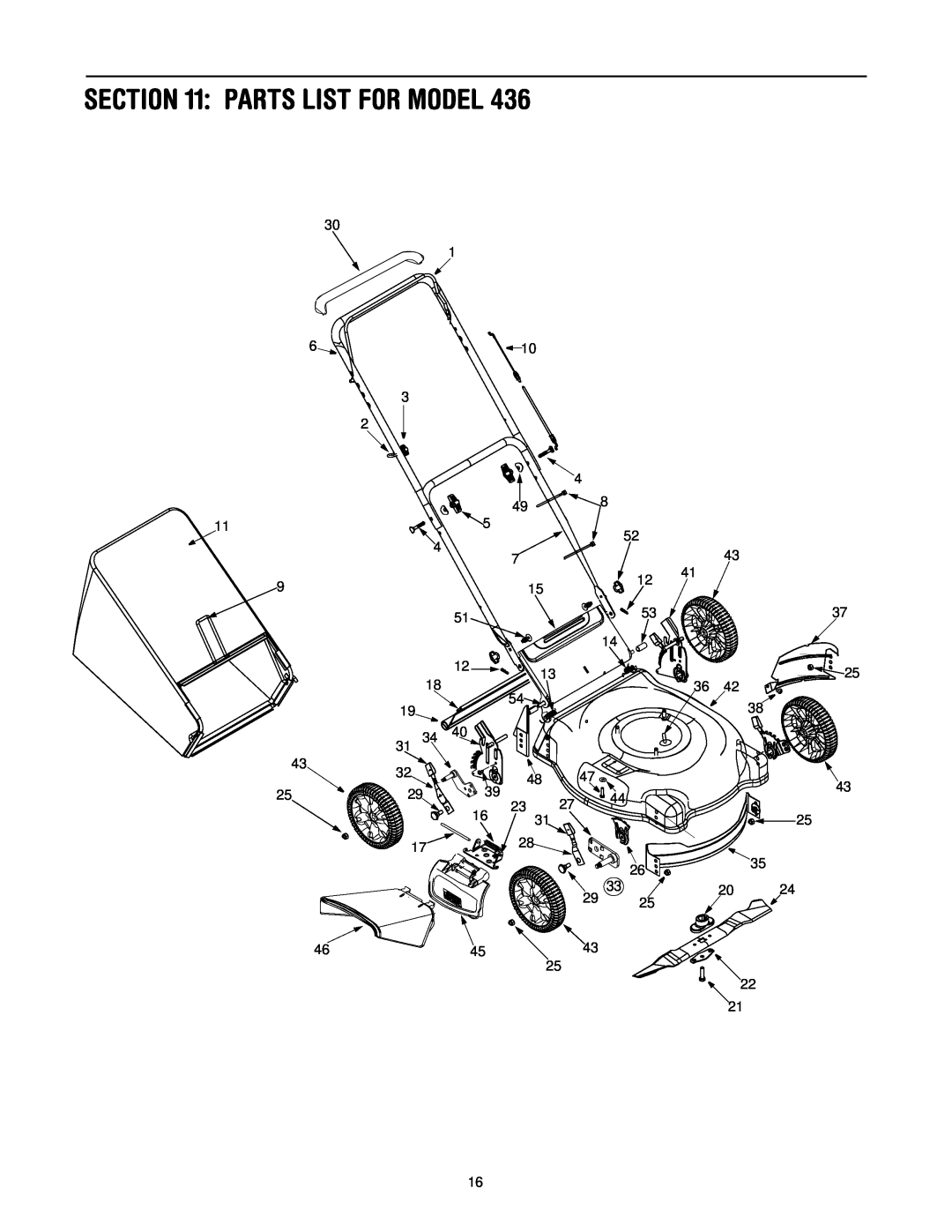 Troy-Bilt 436 manual Parts List For Model 