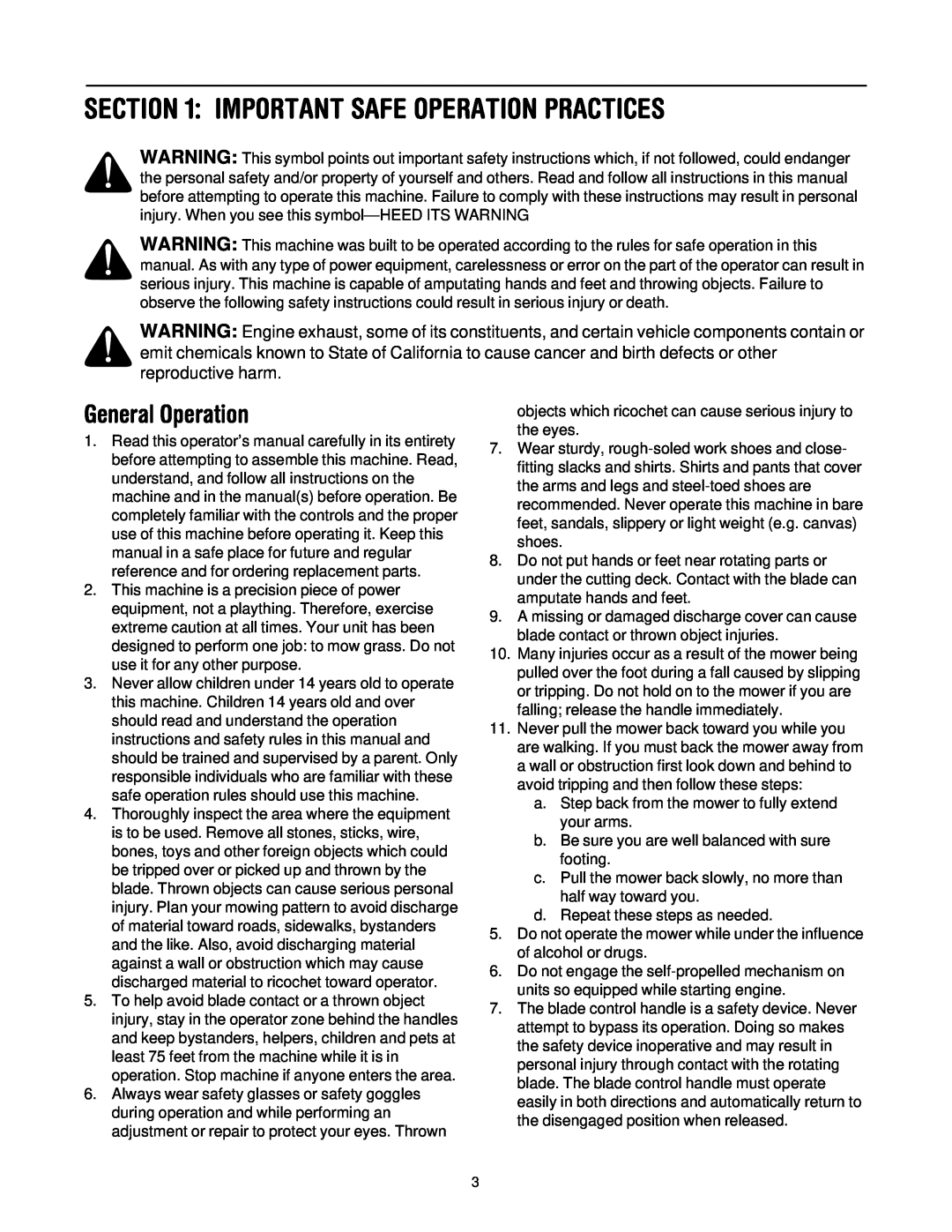 Troy-Bilt 436 manual Important Safe Operation Practices, General Operation 