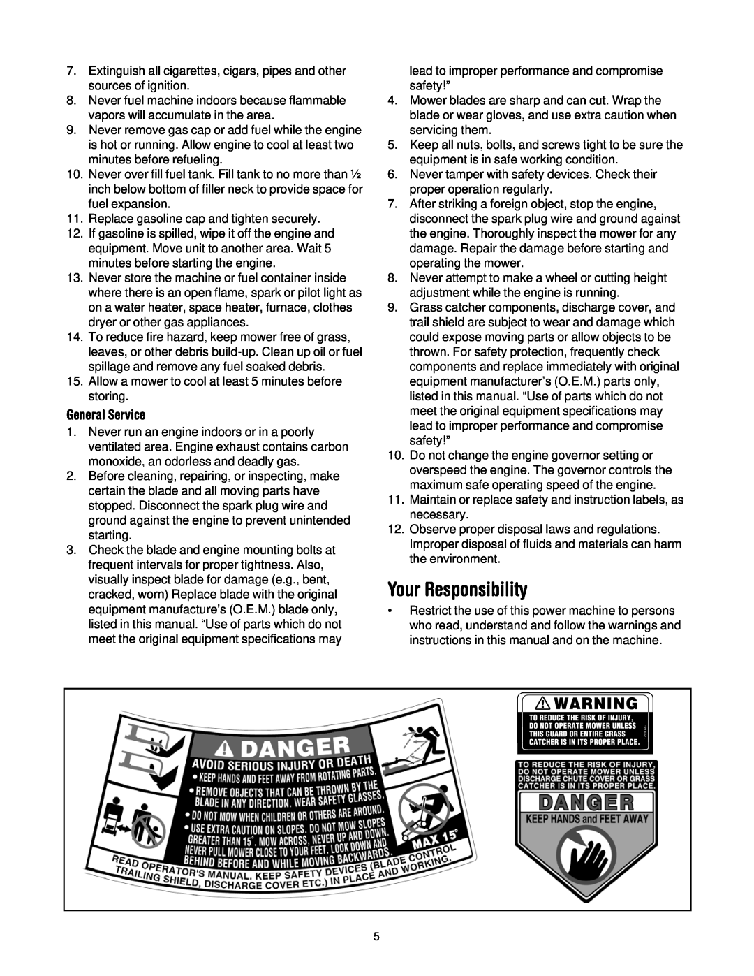Troy-Bilt 436 manual Your Responsibility, General Service 