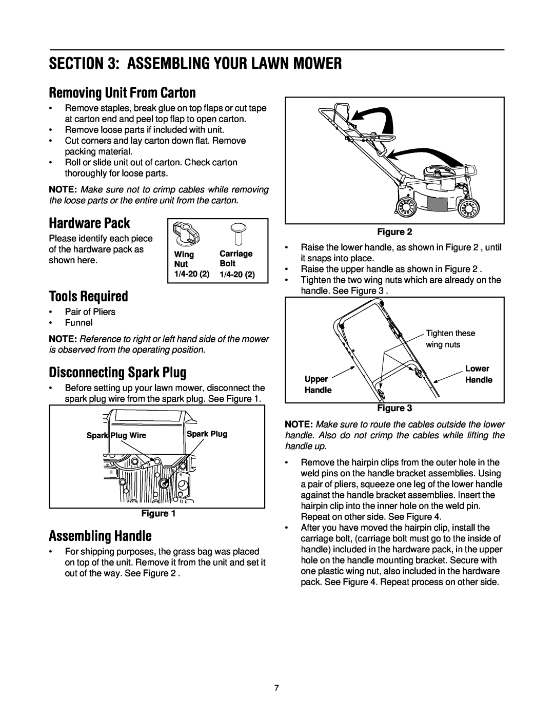 Troy-Bilt 436 Assembling Your Lawn Mower, Removing Unit From Carton, Hardware Pack, Tools Required, Assembling Handle 