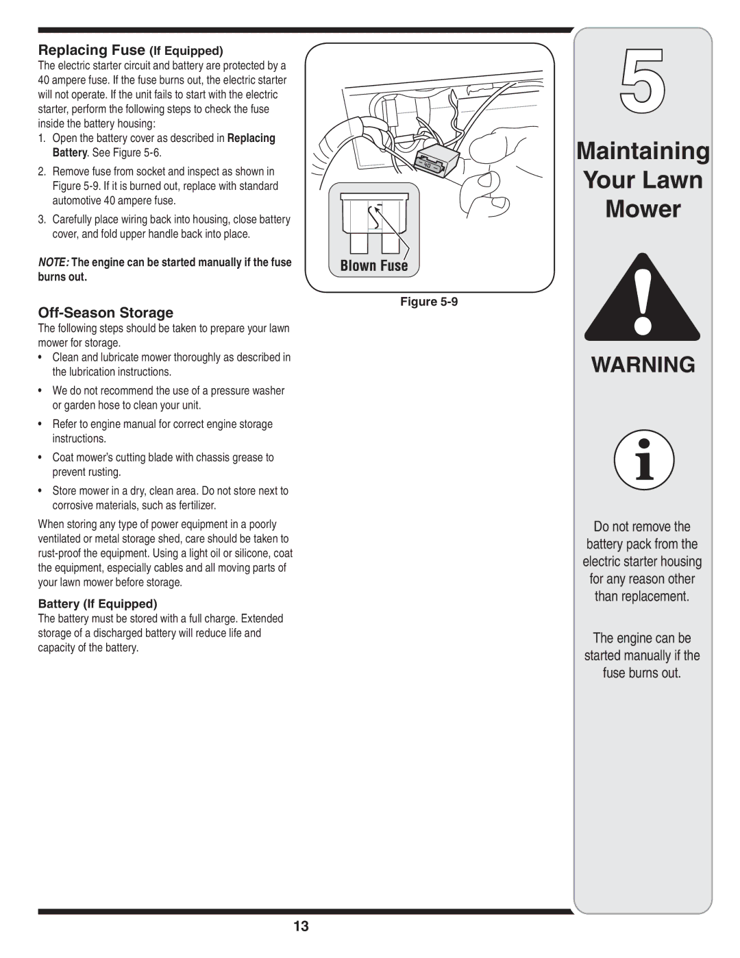 Troy-Bilt 440 warranty Replacing Fuse If Equipped, Off-Season Storage 