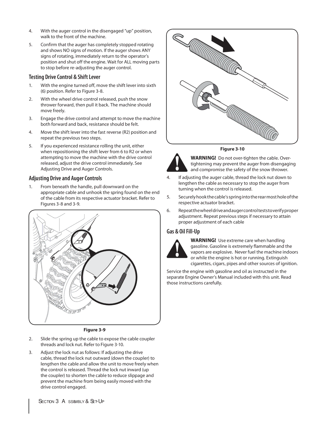 Troy-Bilt 4510 warranty Testing Drive Control & Shift Lever, Adjusting Drive and Auger Controls, Gas & Oil Fill-Up 