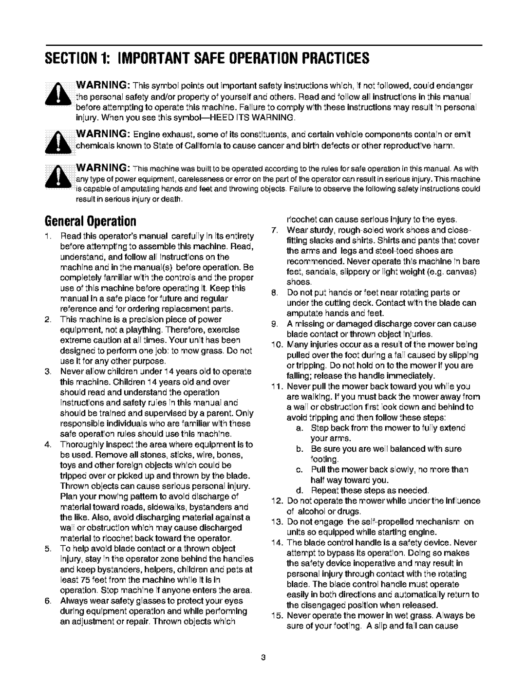 Troy-Bilt 466 manual Importantsafeoperationpractices, GeneralOperation 