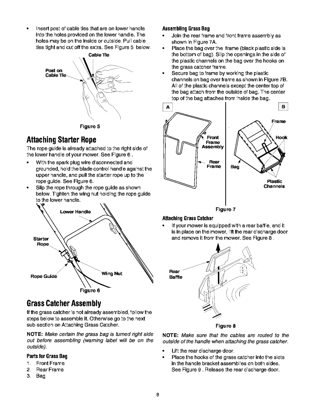 Troy-Bilt 466 manual GrassCatcherAssembly, AttachingStarterRope 