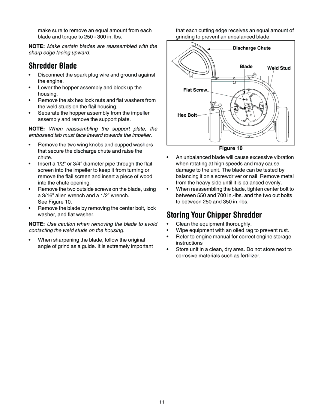 Troy-Bilt 494 manual Shredder Blade, Storing Your Chipper Shredder 