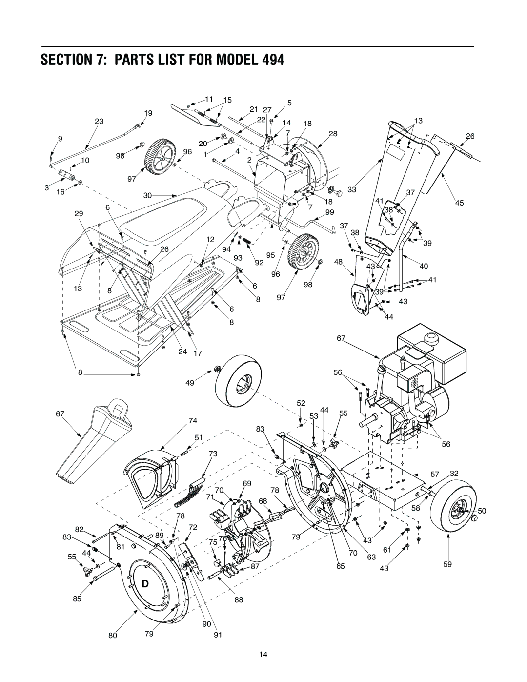 Troy-Bilt 494 manual Parts List for Model 